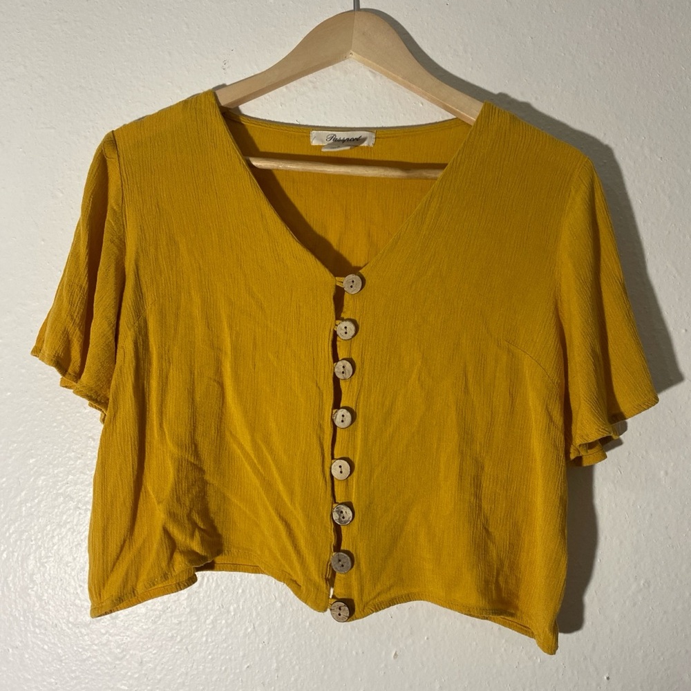 Passport Gold Crop Button Down Shirt Short Sleeve